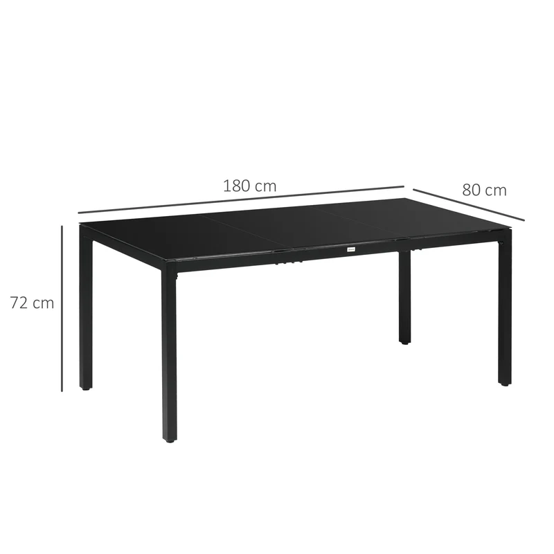 Table de jardin rectangulaire 8 places 180 x 80 x 72 cm plateau noir entretien facile contemporain en aluminium noir 21_0005157
