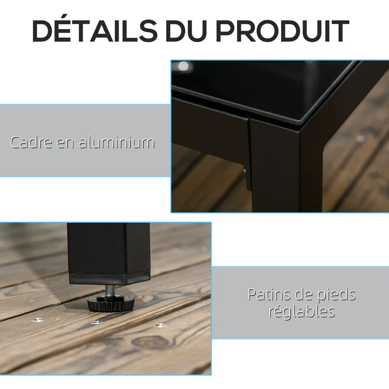 Table de jardin rectangulaire 8 places 180 x 80 x 72 cm plateau noir entretien facile contemporain en aluminium noir 21_0005157