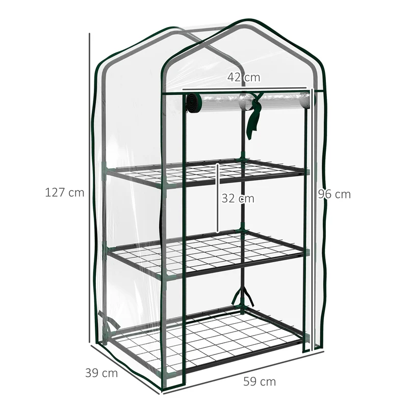 Serre de jardin 3 étagères compacte 59 x 39 x 127 cm anti-uv protection intempéries design en plastique transparent 21_0005438