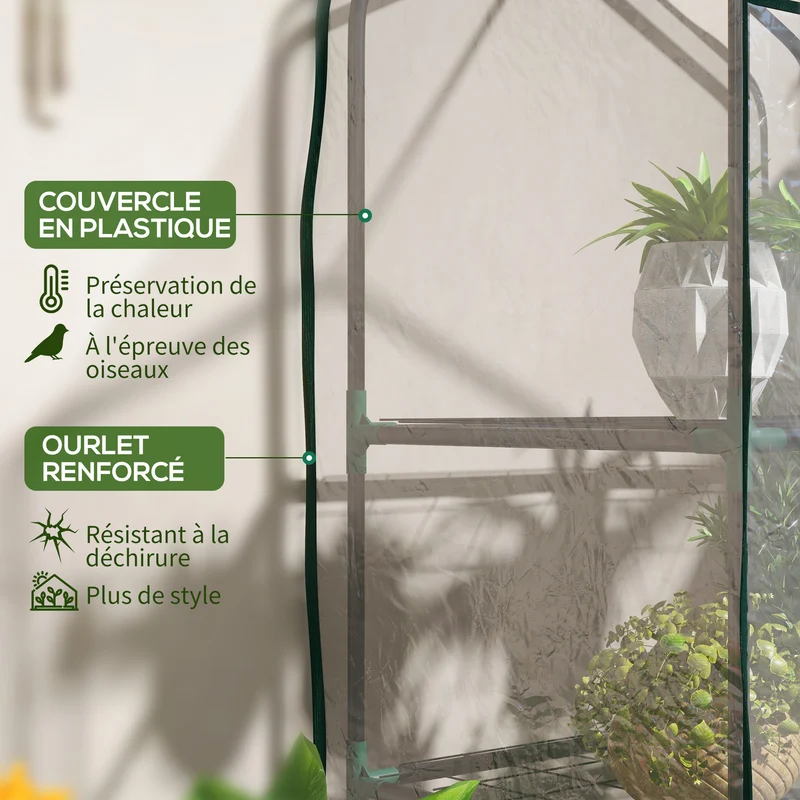 Serre de jardin 3 étagères compacte 59 x 39 x 127 cm anti-uv protection intempéries design en plastique transparent 21_0005438