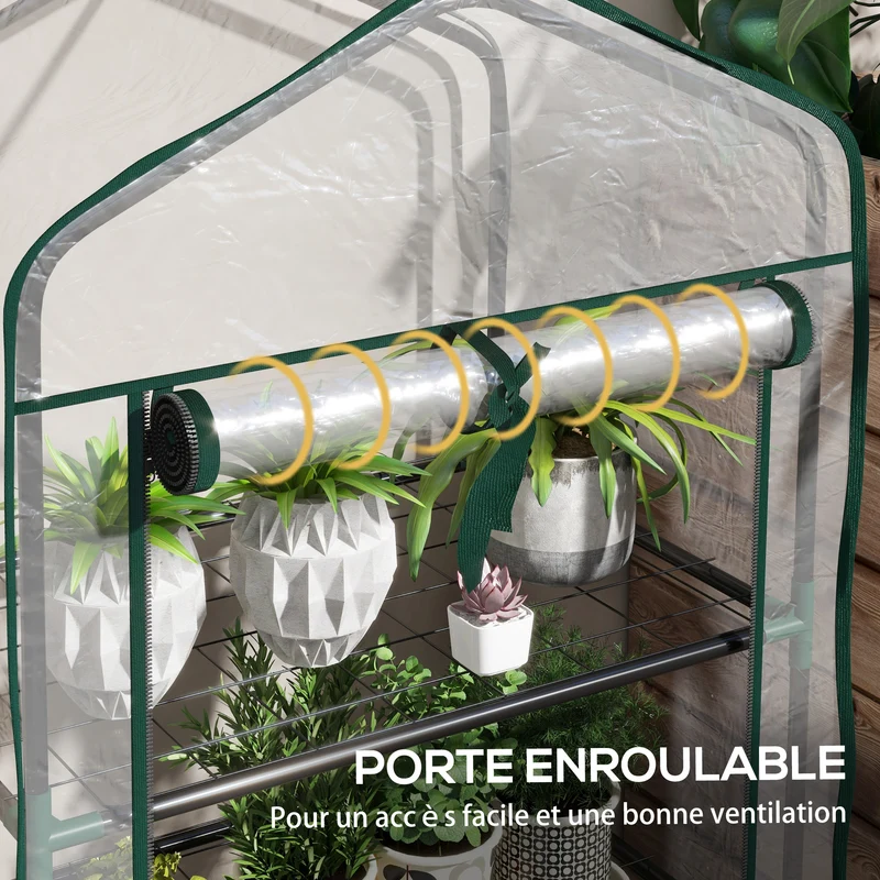 Serre de jardin 3 étagères compacte 59 x 39 x 127 cm anti-uv protection intempéries design en plastique transparent 21_0005438