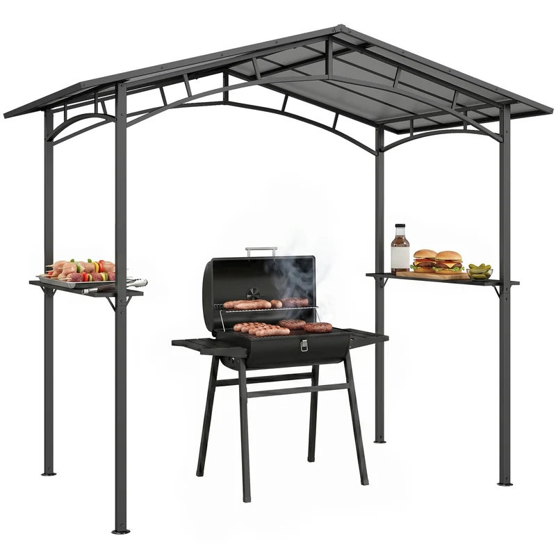 Pavillon de jardin abri barbecue 246 x 149 x 230 cm protection intempéries 2 étagères pratiques design en aluminium noir 21_0004778