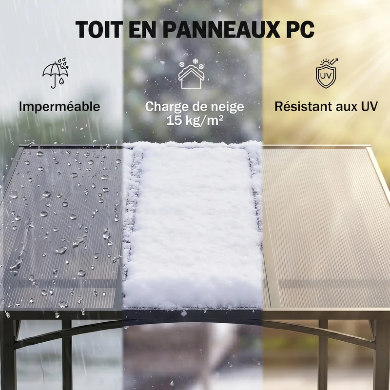 Pavillon de jardin abri barbecue 246 x 149 x 230 cm protection intempéries 2 étagères pratiques design en aluminium noir 21_0004778