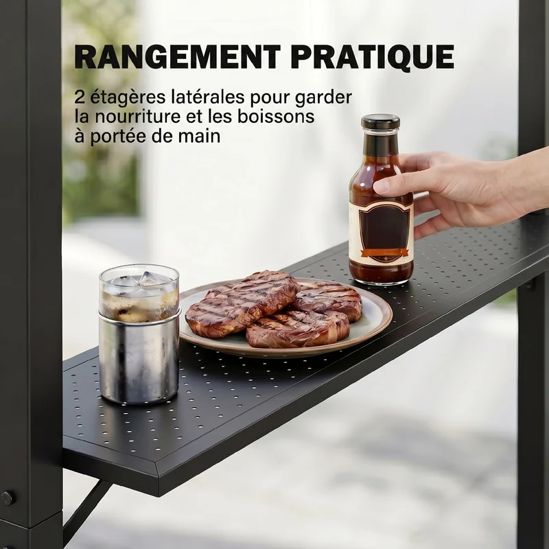 Pavillon de jardin abri barbecue 246 x 149 x 230 cm protection intempéries 2 étagères pratiques design en aluminium noir 21_0004778