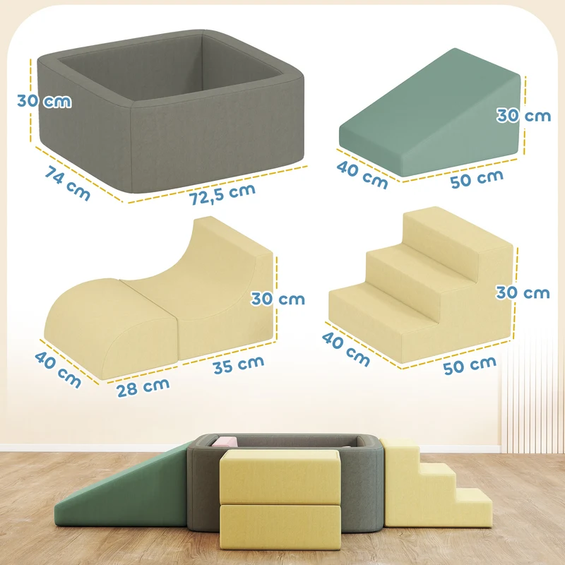 Parcours motricité modulable bébé 174 x 174 x 30 cm anti-chute stimule motricité scandinave en velours côtelé gris clair 21_0000735