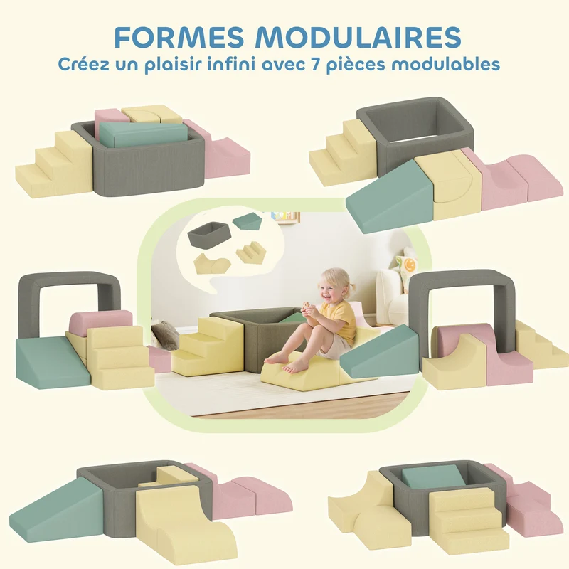 Parcours motricité modulable bébé 174 x 174 x 30 cm anti-chute stimule motricité scandinave en velours côtelé gris clair 21_0000735
