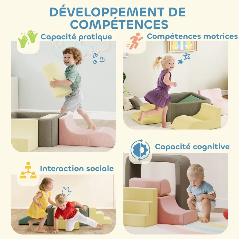 Parcours motricité modulable bébé 174 x 174 x 30 cm anti-chute stimule motricité scandinave en velours côtelé gris clair 21_0000735