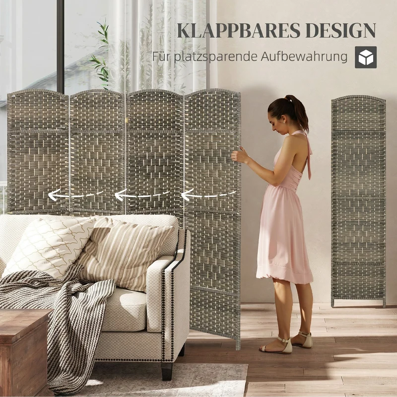 Paravent 4 panneaux pliable séparateur de pièce 180 x 1,7 x 180 cm léger design scandinave en polypropylène chêne foncé 21_0001336