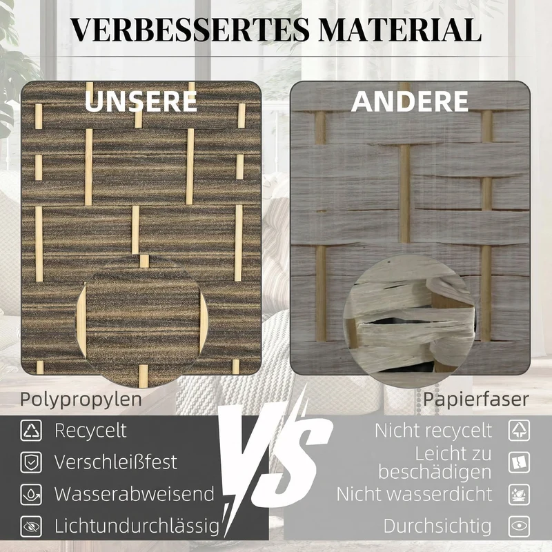 Paravent 4 panneaux pliable séparateur de pièce 180 x 1,7 x 180 cm léger design scandinave en polypropylène chêne foncé 21_0001336