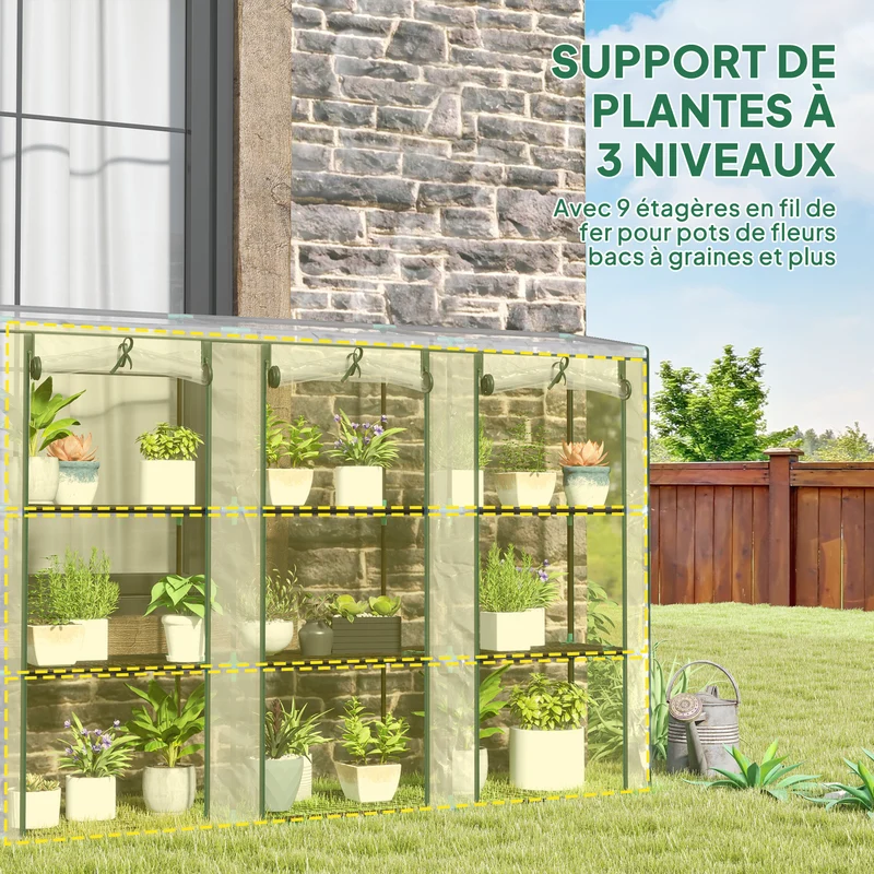 Mini serre de jardin balcon 215 x 46 x 151 cm 3 niveaux protection contre intempéries design pratique en PVC transparent 21_0005517