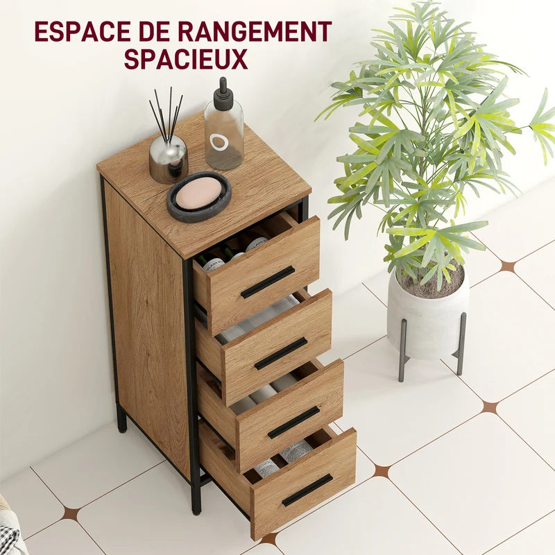 Meuble de salle de bain étroit 30 x 30 x 82 cm 4 tiroirs compact et silencieux industriel en panneau de particules chêne 21_0002079