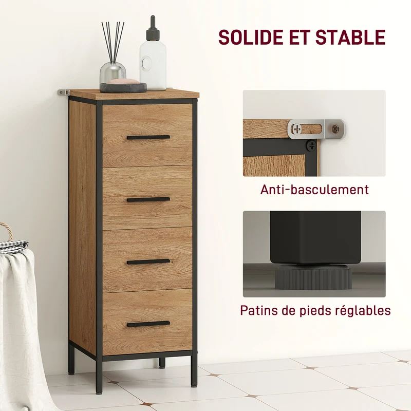 Meuble de salle de bain étroit 30 x 30 x 82 cm 4 tiroirs compact et silencieux industriel en panneau de particules chêne 21_0002079
