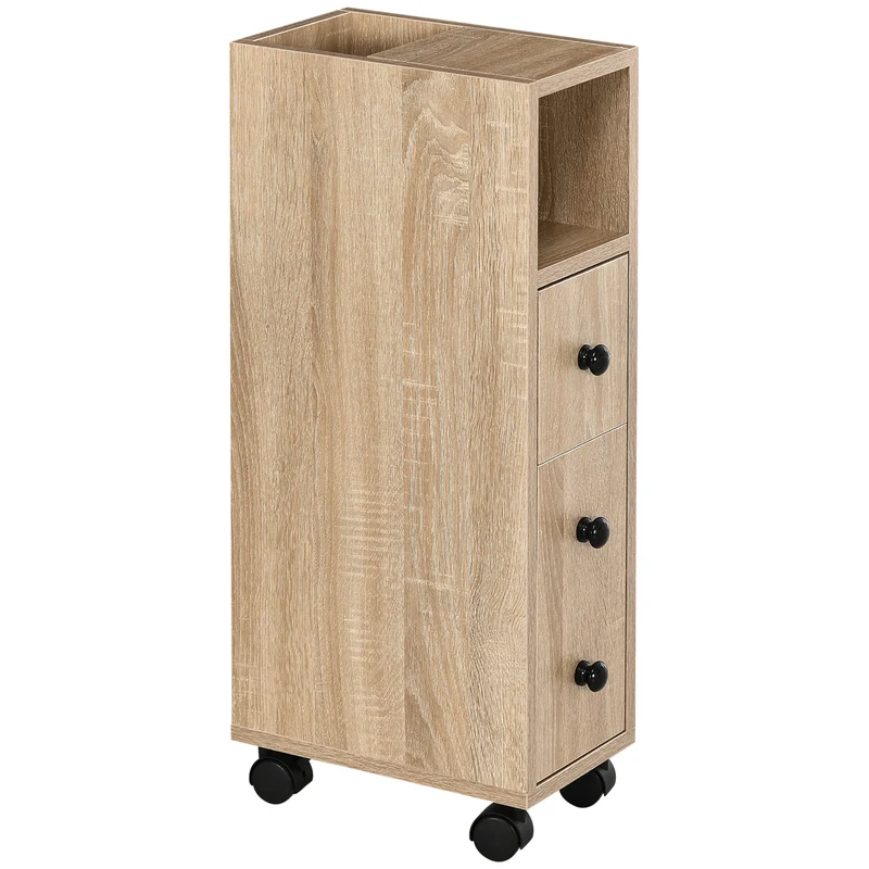 Meuble colonne wc 18 x 30 x 68,5 cm gain de place 3 niveaux épuré contemporain en panneau de particules chêne clair 21_0001870
