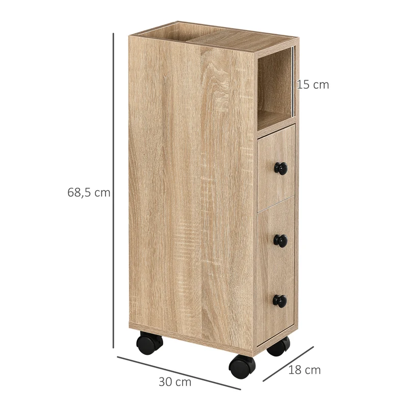 Meuble colonne wc 18 x 30 x 68,5 cm gain de place 3 niveaux épuré contemporain en panneau de particules chêne clair 21_0001870
