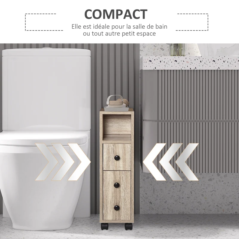 Meuble colonne wc 18 x 30 x 68,5 cm gain de place 3 niveaux épuré contemporain en panneau de particules chêne clair 21_0001870