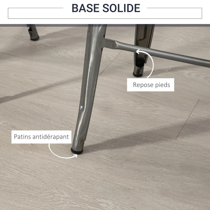 Lot de 4 tabourets de bar empilables pour cuisine 43 x 43 x 76 cm repose-pied confort industriel design en métal argent 21_0002190