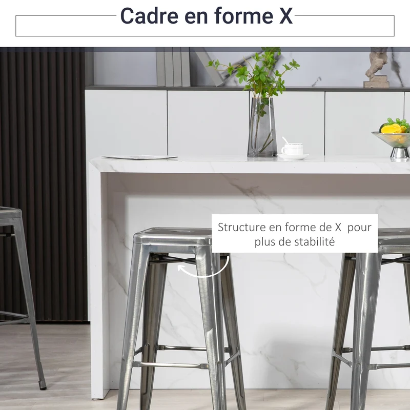 Lot de 4 tabourets de bar empilables pour cuisine 43 x 43 x 76 cm repose-pied confort industriel design en métal argent 21_0002190