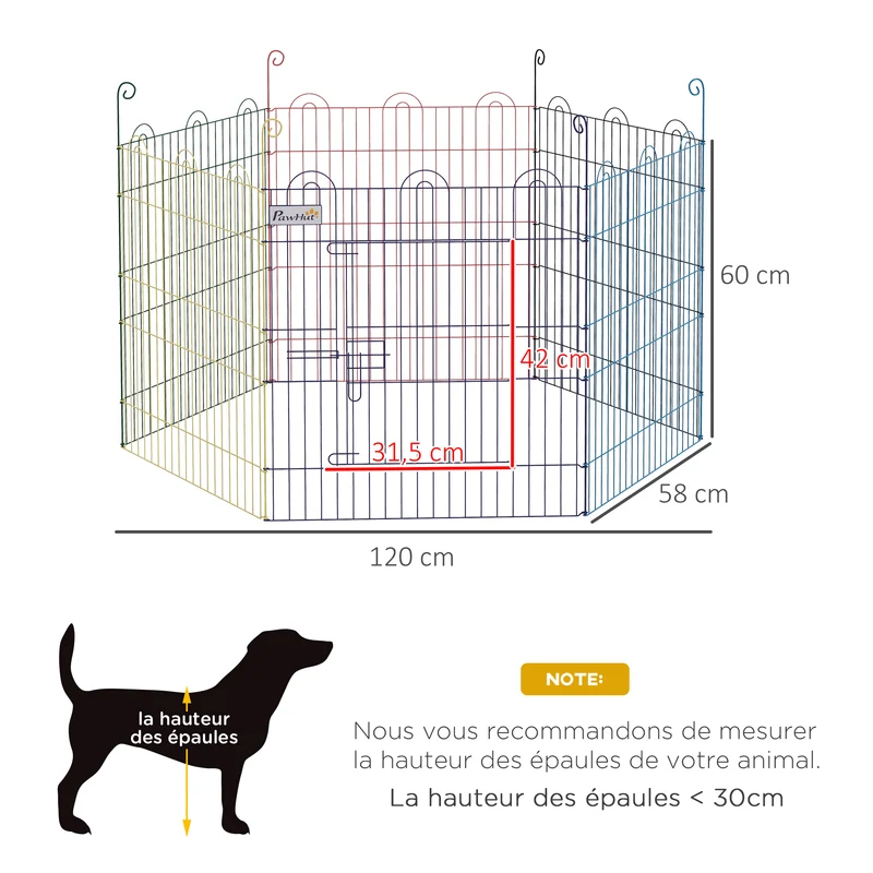 Lot de 2 enclos pliants modulables pour petits animaux 120 x 120 x 60 cm porte loquet pliant moderne épuré en métal noir 21_0007506