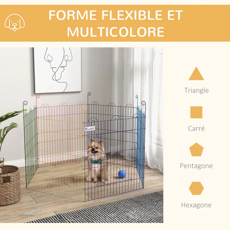 Lot de 2 enclos pliants modulables pour petits animaux 120 x 120 x 60 cm porte loquet pliant moderne épuré en métal noir 21_0007506
