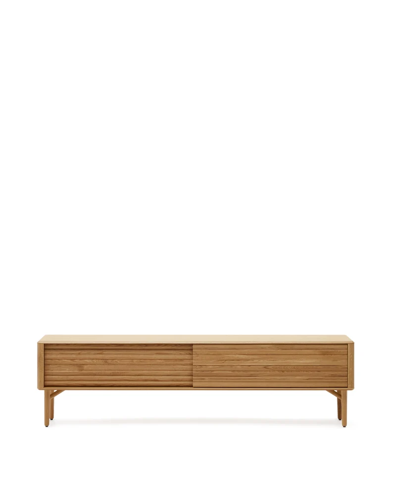 Lenon 2 door solid wood and oak veneer TV stand, 200 x 57 cm, FSC MIX Credit