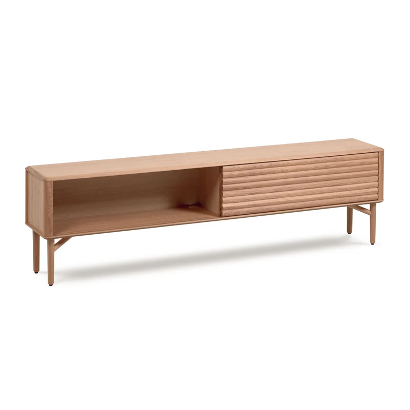 Lenon 2 door solid wood and oak veneer TV stand, 200 x 57 cm, FSC MIX Credit