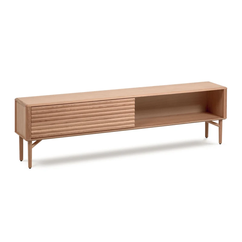 Lenon 2 door solid wood and oak veneer TV stand, 200 x 57 cm, FSC MIX Credit