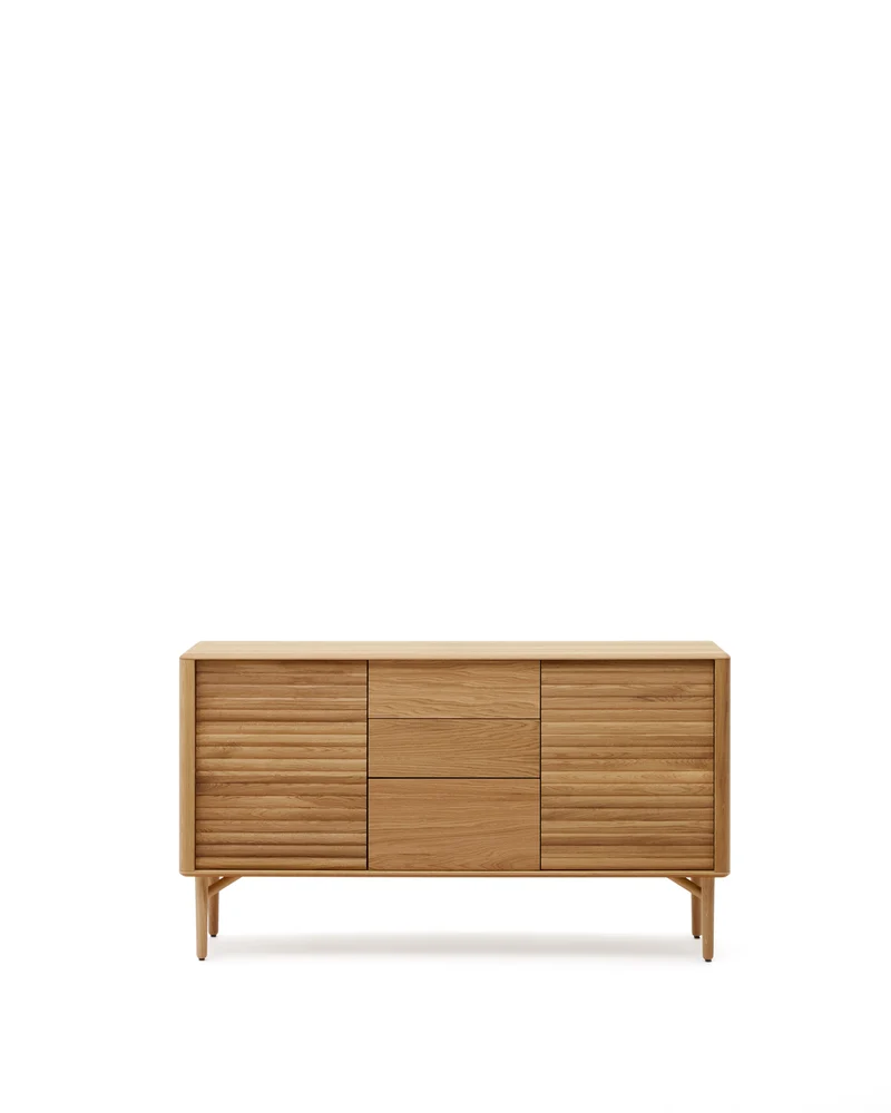 Lenon oak wood and veneer sideboard with 2 doors & 3 drawers, 155 x 86 cm FSC MIX Credit