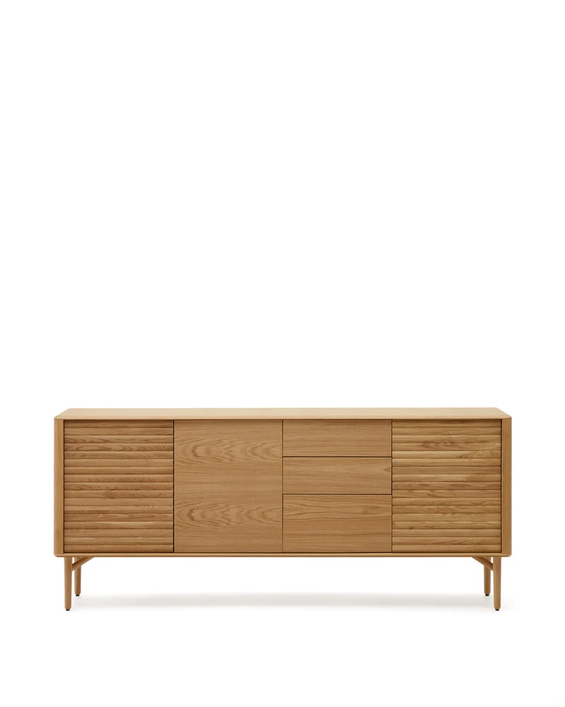 Lenon oak wood and veneer sideboard with 3 doors & 3 drawers, 200 x 86 cm FSC MIX Credit