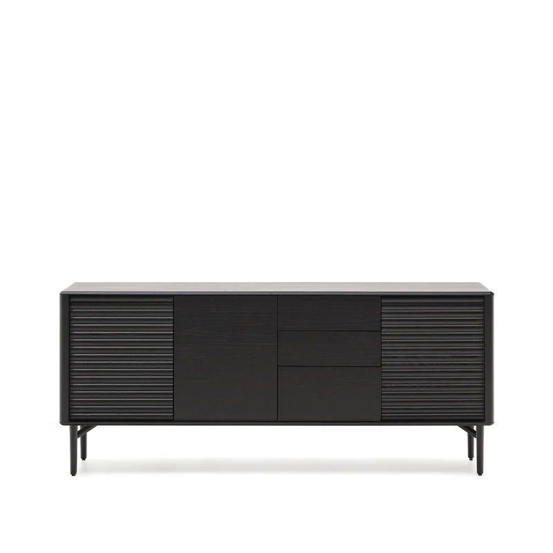 Lenon sideboard 3 doors and 3 drawers solid wood and black oak veneer 200x86cm FSC Mix Credit