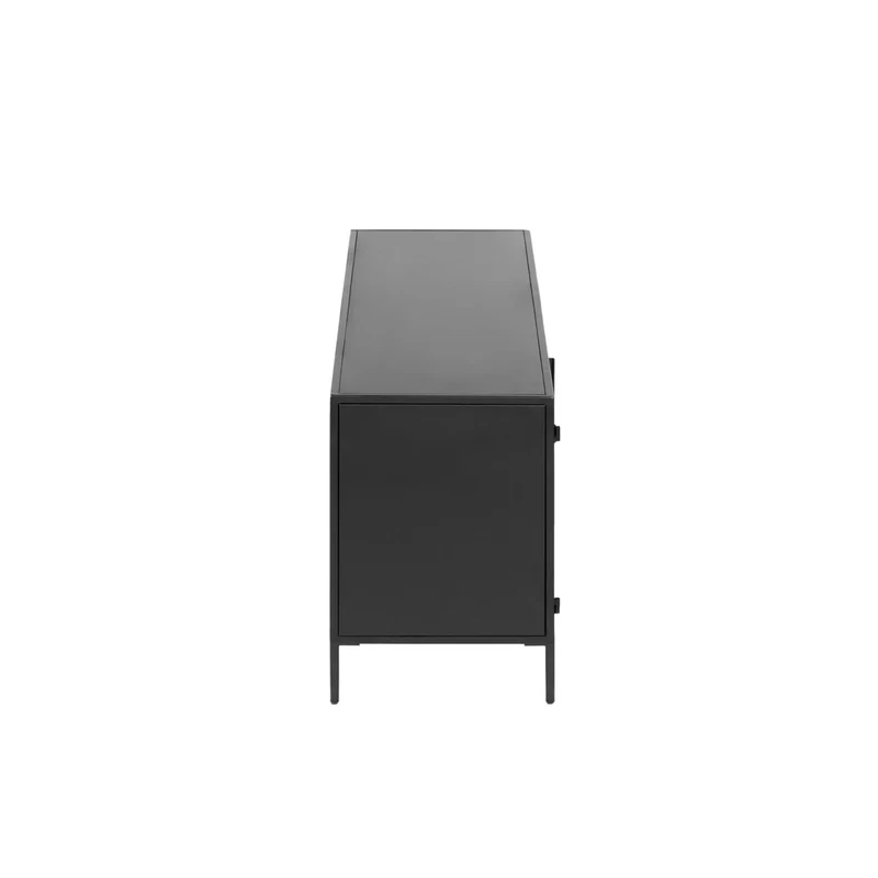 Shantay metal TV stand in a painted black finish with 1 door and drawer, 150 x 50 cm