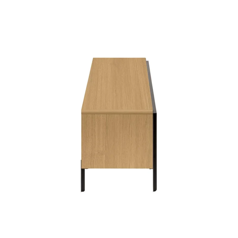 Nadyria oak wood veneer 3 door TV stand with black finish steel, 180 x 50 cm