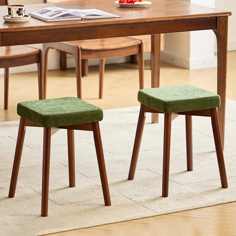 Modern Minimalist Square Chenille Cat Scratching Leather Resistant Fabric Beech Wood Detachable Washable Low Stool Backless Armless For Living Room & Dining Room
