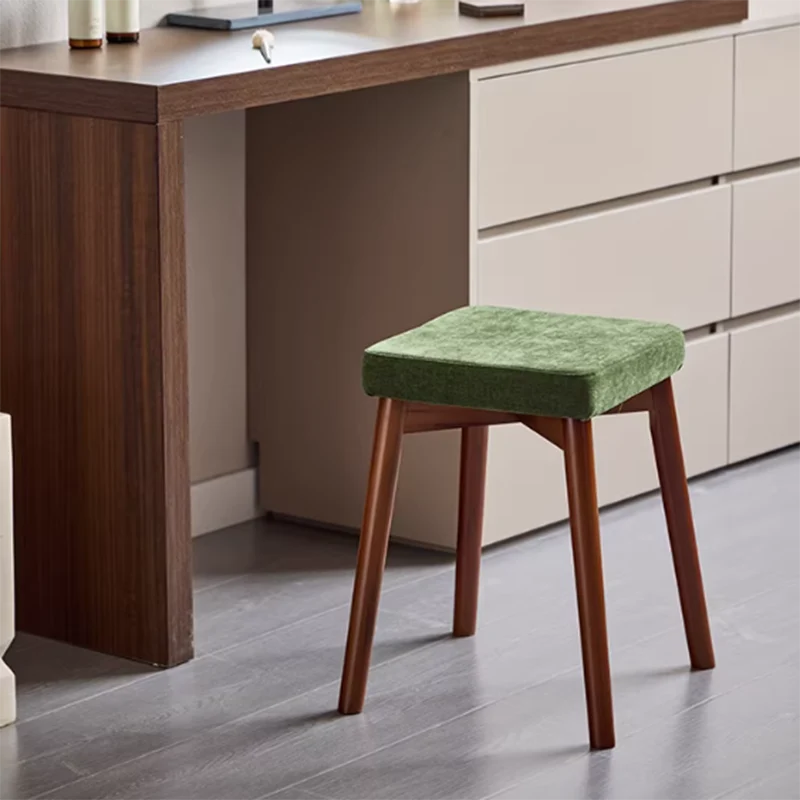 Modern Minimalist Square Chenille Cat Scratching Leather Resistant Fabric Beech Wood Detachable Washable Low Stool Backless Armless For Living Room & Dining Room