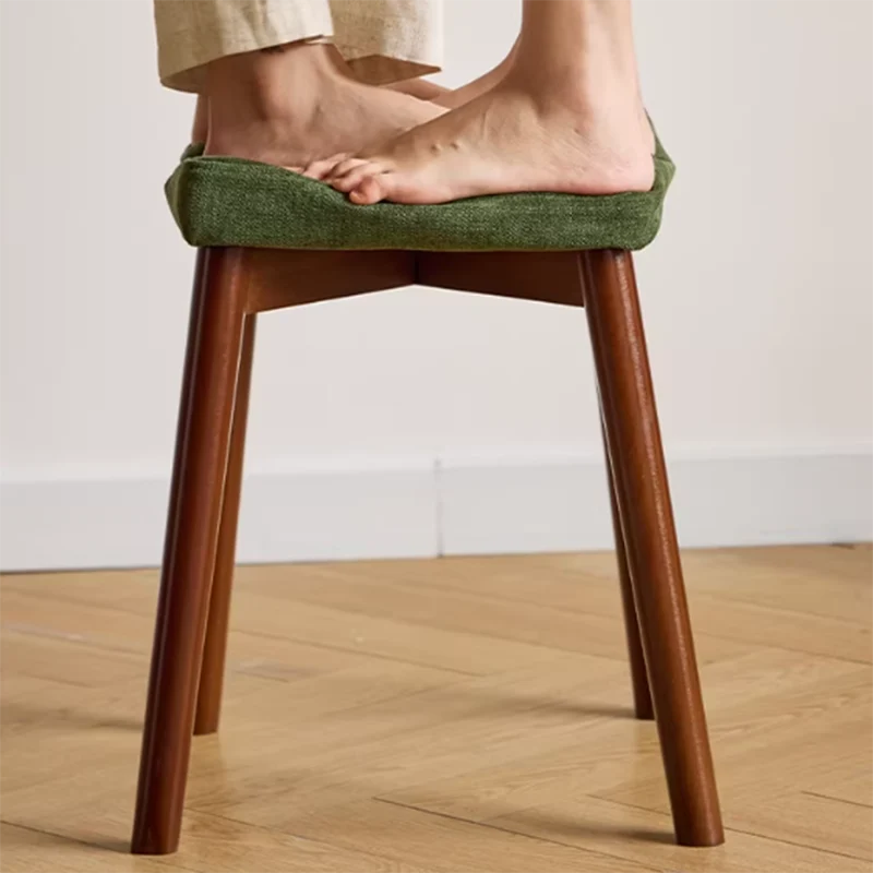 Modern Minimalist Square Chenille Cat Scratching Leather Resistant Fabric Beech Wood Detachable Washable Low Stool Backless Armless For Living Room & Dining Room