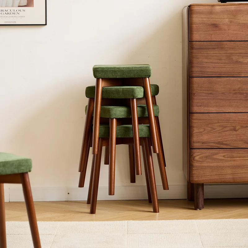 Modern Minimalist Square Chenille Cat Scratching Leather Resistant Fabric Beech Wood Detachable Washable Low Stool Backless Armless For Living Room & Dining Room