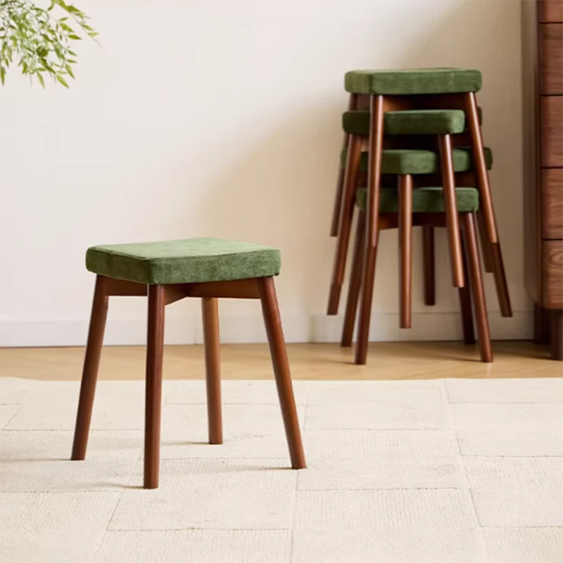Modern Minimalist Square Chenille Cat Scratching Leather Resistant Fabric Beech Wood Detachable Washable Low Stool Backless Armless For Living Room & Dining Room