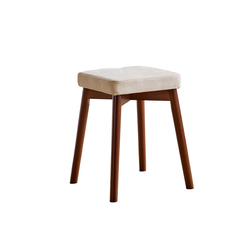 Modern Minimalist Square Chenille Cat Scratching Leather Resistant Fabric Beech Wood Detachable Washable Low Stool Backless Armless For Living Room & Dining Room