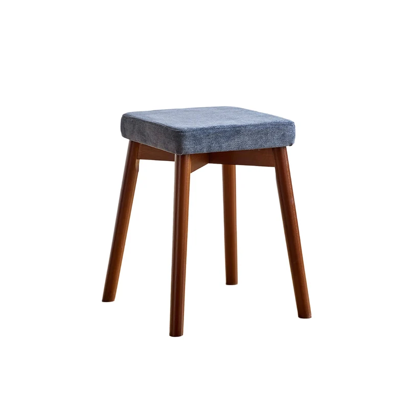 Modern Minimalist Square Chenille Cat Scratching Leather Resistant Fabric Beech Wood Detachable Washable Low Stool Backless Armless For Living Room & Dining Room