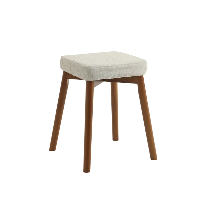 Modern Minimalist Square Chenille Cat Scratching Leather Resistant Fabric Beech Wood Detachable Washable Low Stool Backless Armless For Living Room & Dining Room