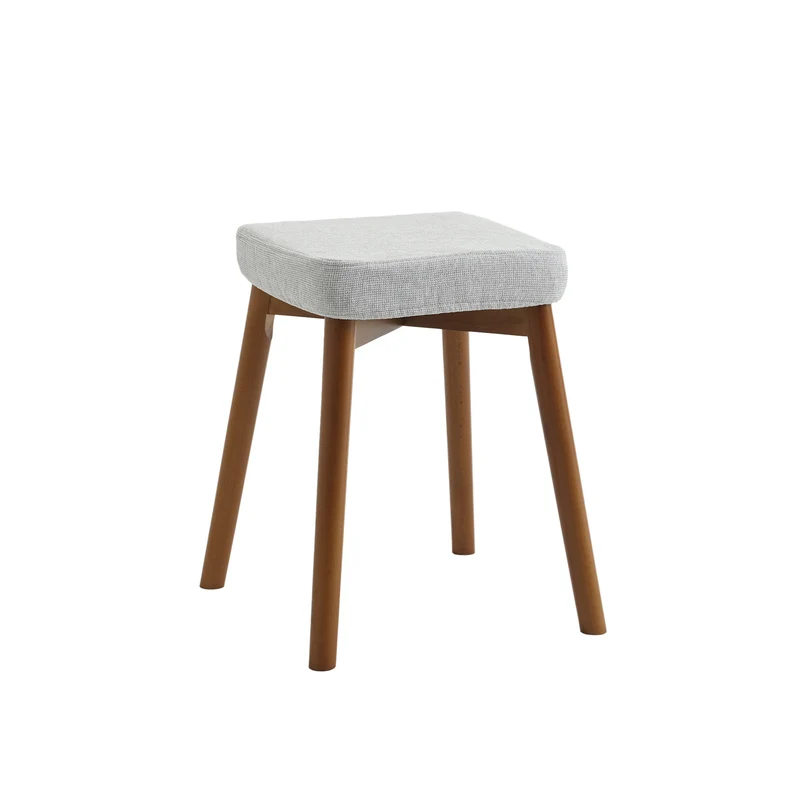 Modern Minimalist Square Chenille Cat Scratching Leather Resistant Fabric Beech Wood Detachable Washable Low Stool Backless Armless For Living Room & Dining Room