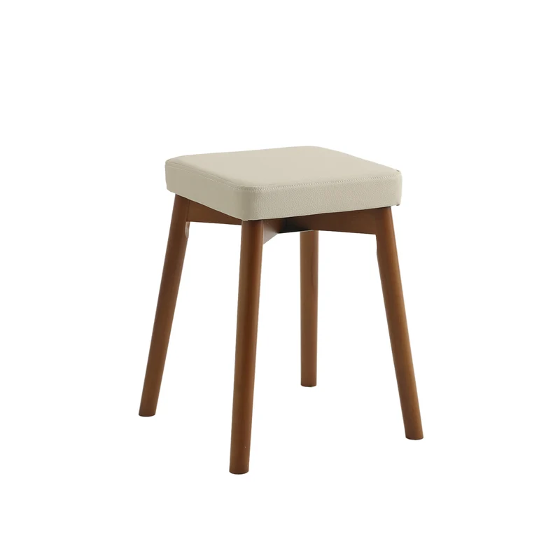 Modern Minimalist Square Chenille Cat Scratching Leather Resistant Fabric Beech Wood Detachable Washable Low Stool Backless Armless For Living Room & Dining Room