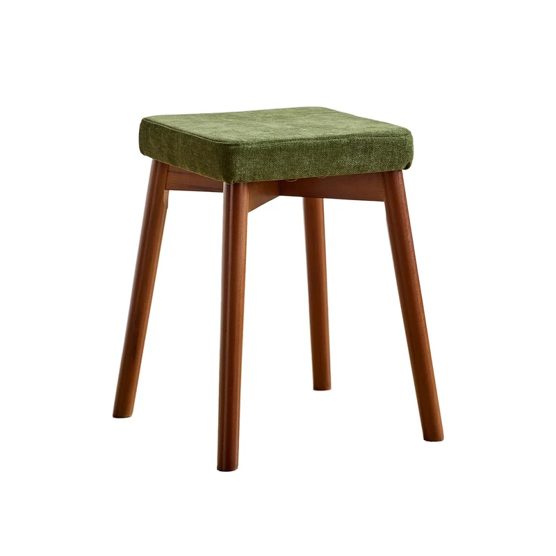 Modern Minimalist Square Chenille Cat Scratching Leather Resistant Fabric Beech Wood Detachable Washable Low Stool Backless Armless For Living Room & Dining Room
