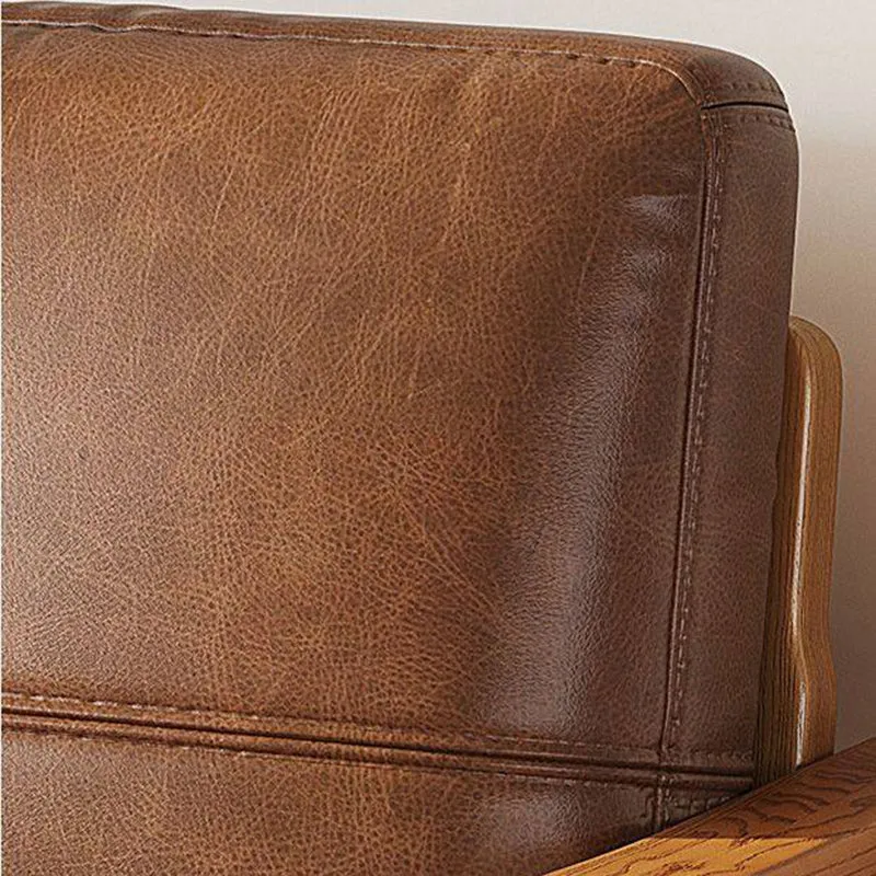 Traditional Vintage Rectangular Faux Oil-Waxed Leather Velvet Rubberwood Accent Chair Backrest Armrest For Living Room