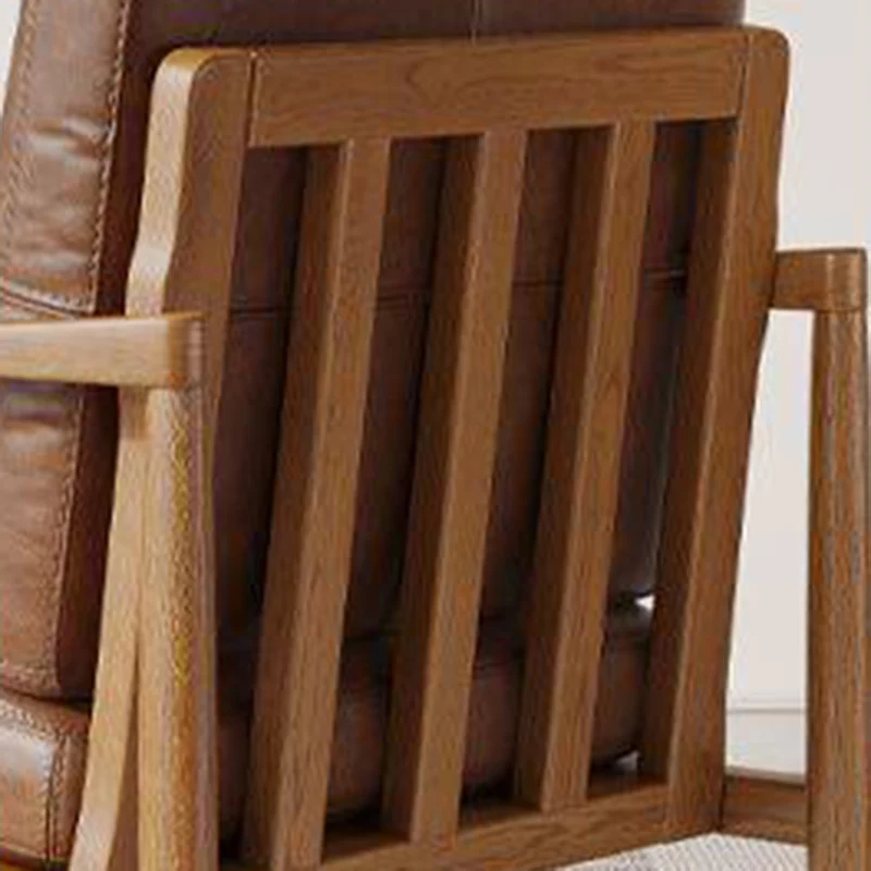 Traditional Vintage Rectangular Faux Oil-Waxed Leather Velvet Rubberwood Accent Chair Backrest Armrest For Living Room