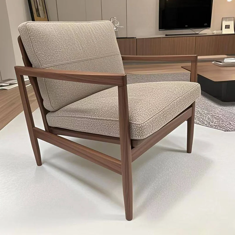 Traditional Vintage Rectangular Faux Oil-Waxed Leather Velvet Rubberwood Accent Chair Backrest Armrest For Living Room