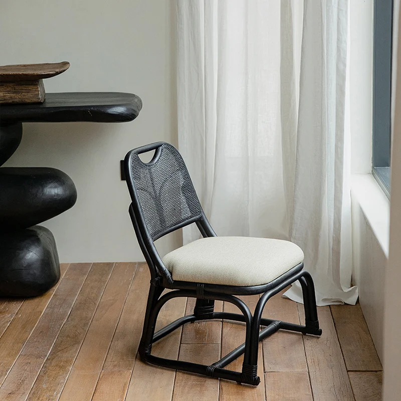 Contemporary Boho Square Cotton-linen Rattan Agate Rattan Weaving Low Stool For Living Room