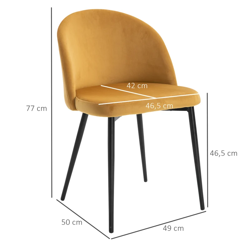 Lot de 2 chaises de salle à manger 49 x 50 x 77 cm assise rembourrée confort optimal scandinave moderne en velours jaune 21_0002176