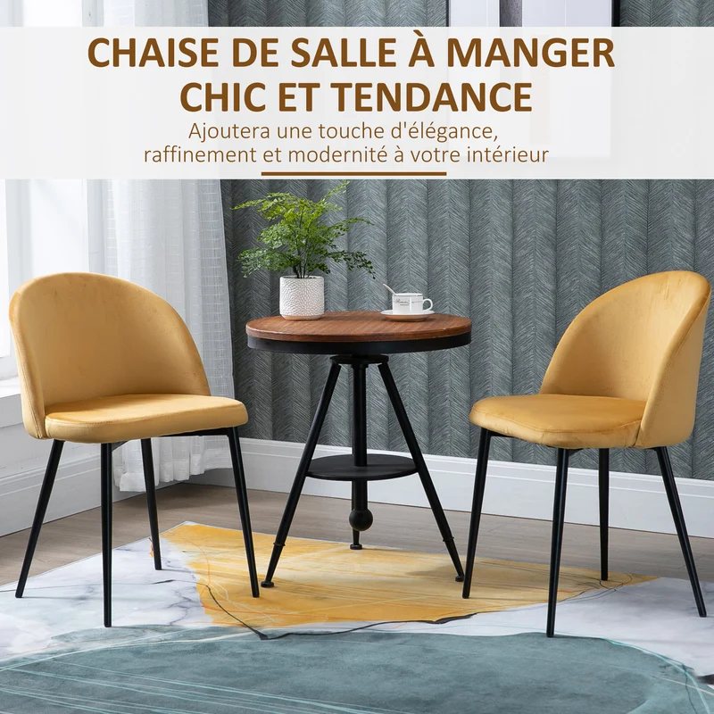 Lot de 2 chaises de salle à manger 49 x 50 x 77 cm assise rembourrée confort optimal scandinave moderne en velours jaune 21_0002176