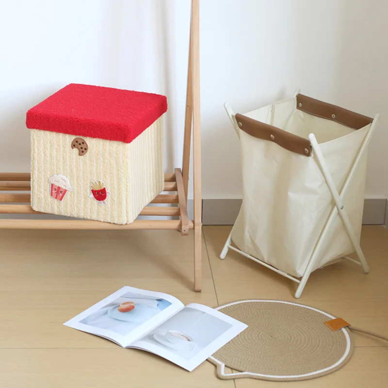 Contemporary Creative MDF & Cotton Square Kids Low Stool With Foldable Design & 1-Storage Space For Entryway And Living Room