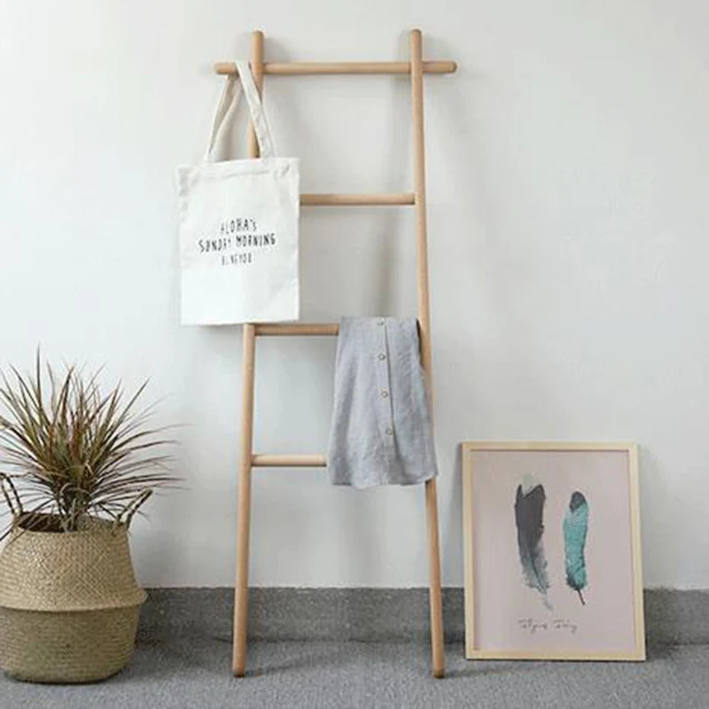 Modern Minimalist Solid Wood Ladder Hall Tree - Ladder-Style Towel & Garment Stand For Bedroom & Bathroom
